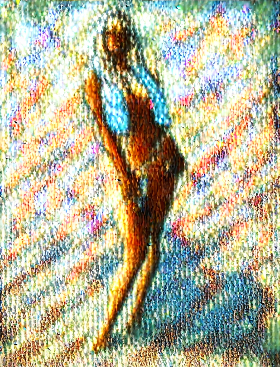 Hyper realistic image of a younger, middle-aged woman, broad shoulders and back, thick thighs, tall, dark skin, long straight hair with blonde highlights, bulky but fit body, large bust, brown eyes, she is in beach, posing completely naked, without any clothes, seen from the front, full body
