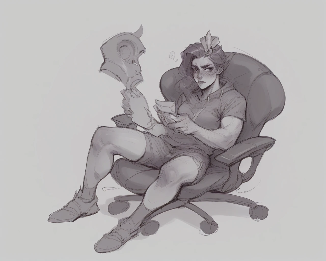 popp form league of legends  sitting  gaming chair sketch for drawing detailed 