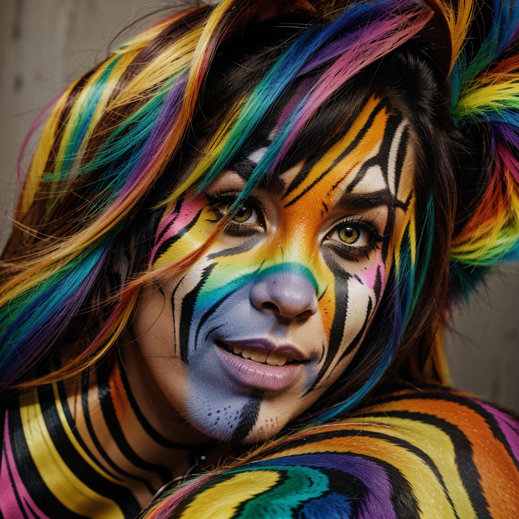 A rainbow tiger Colorful fur