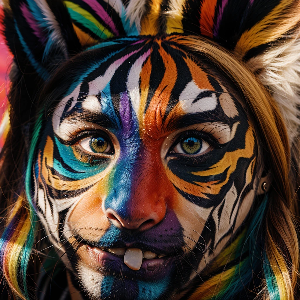 A rainbow tiger Colorful fur
