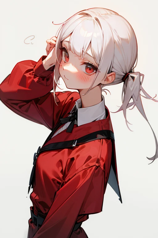 Short white hair, blush, that.Headbang 2.、Red clothes、Twin tails、sharp、wonderful、Save face image、Hair stylist、