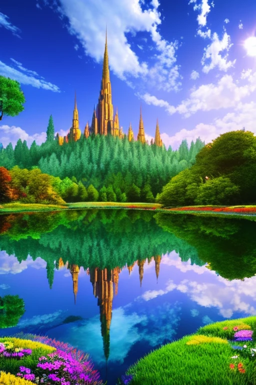 The painting depicts a sprawling, mesmerizing village made entirely of psychedelic mushrooms. The scene is set in a surreal landscape, with a crystal-clear lake reflecting the colors of the sky above. The streets are lined with towering skyscrapers, towering over buildings made entirely of psychedelic mushrooms. The scene exudes a sensory overload that leaves the viewer breathless. The scene exudes a sense of awe and wonder, inviting the viewer to step into the heart of the surreal world.