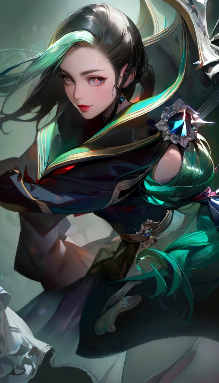 masterpiece, 1 beautiful girl, delicate eyes, eye has swelled up, top quality, Ultra high resolution, (current: 1.4), light, Japanese, Fashion Korean cosmetics, Asian Beauty, very beautiful, Beautiful skin, thin and long, Body facing forward, (Ultra current), (high resolution), (8K), ( Very detailed), ( Best Illustration), (Beautifully delicate eyes), (super detailed), (wallpaper), Detailed face, light, professional lighting, looking at the audience, facing forward, Sailor suit, The background is a bit blurry, Long ponytail hairstyle,Black hair and green hair, Good-looking hair accessories, Japanese High school girl, Uniforms, bright smile, Eye color is light green,Wearing red glasses