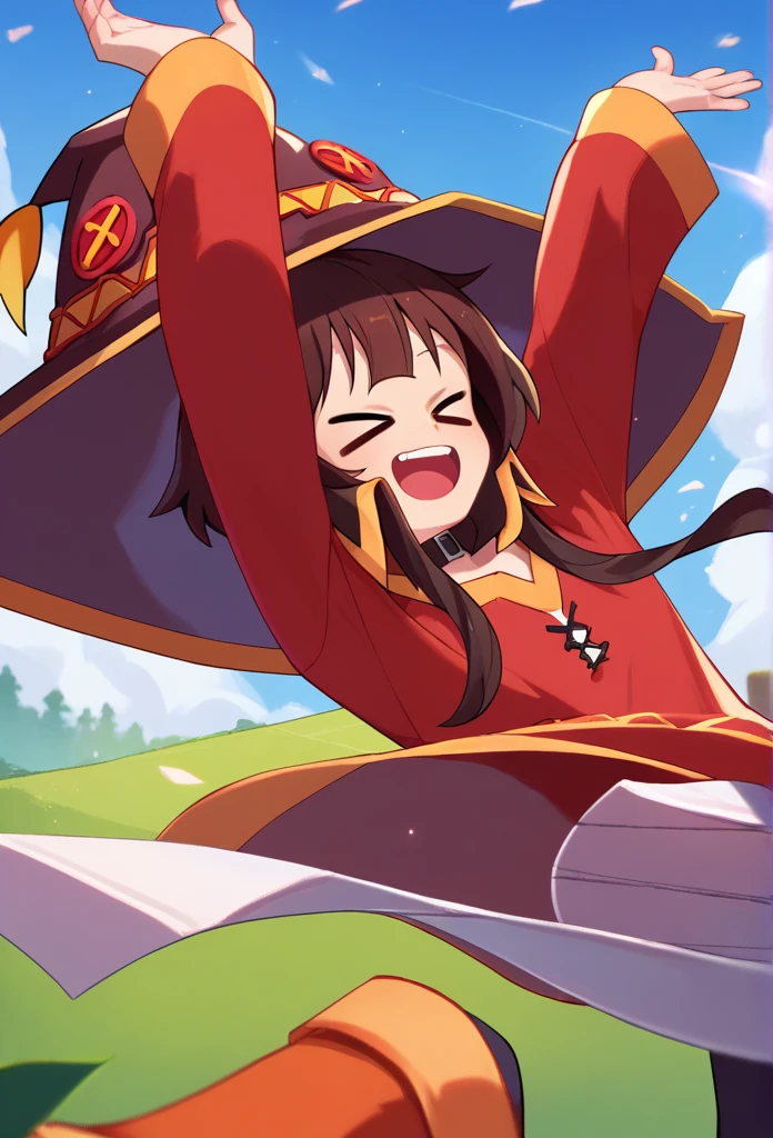 score_9, score_8_up, score_7_up,  closed smiling eyes, 1girl, megumin