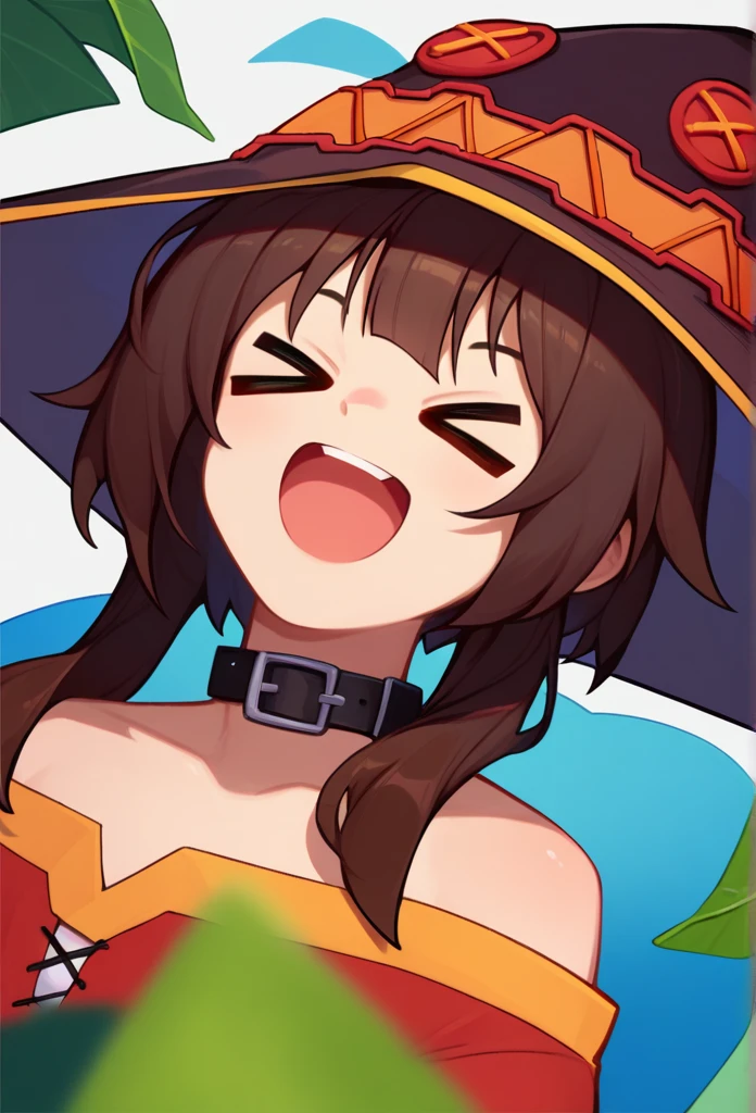 score_9, score_8_up, score_7_up,  closed smiling eyes, 1girl, megumin