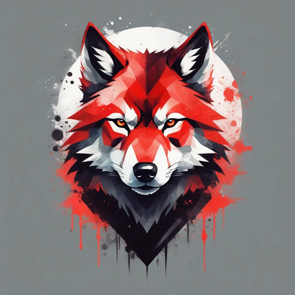 t-shirt print design, a detailed illustration of the face of the evil ninja wolf, magic, red color, black magic splash, dark, gothic, t-shirt design, in the style of Studio Ghibli, pastel tetradic colors, 3D vector art, fantasy art, watercolor effect, bokeh, Adobe Illustrator, hand-drawn, digital painting, low-poly, soft lighting, retro aesthetic, character-focused, 4K resolution