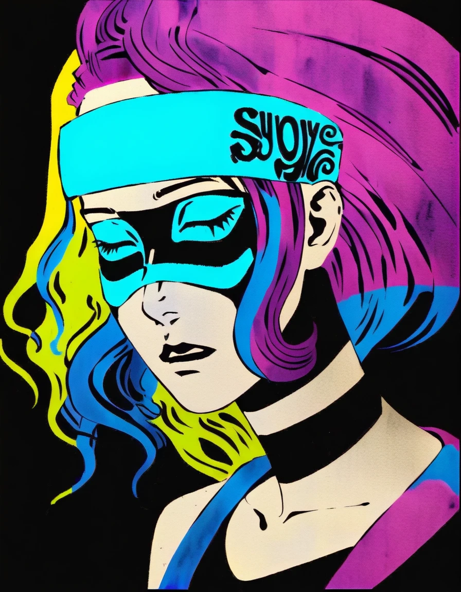 in style of graphic novel , portrait，in style of Joelle Jones, UV light mask face character, ink art, side view
