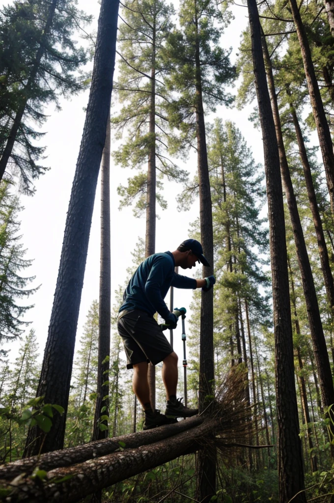 Person cutting down trees