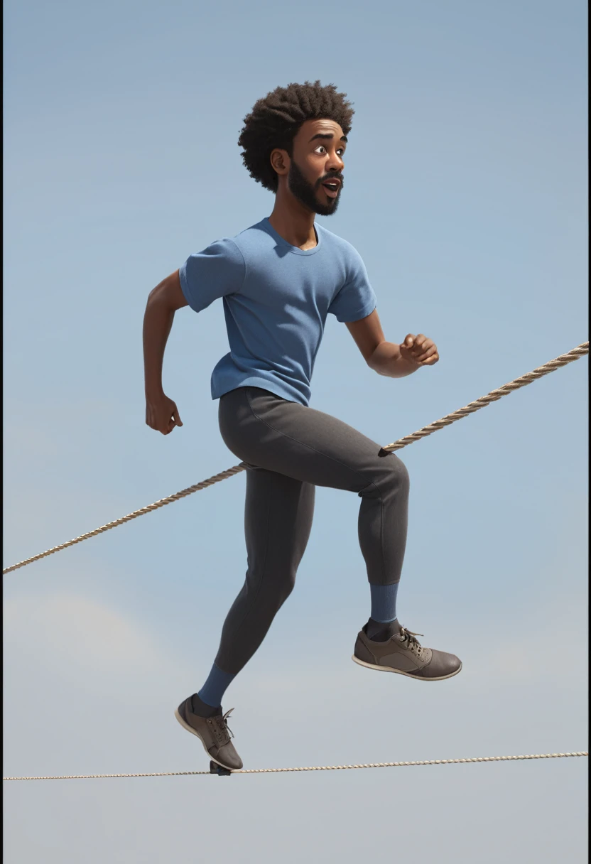 black man running on a tightrope