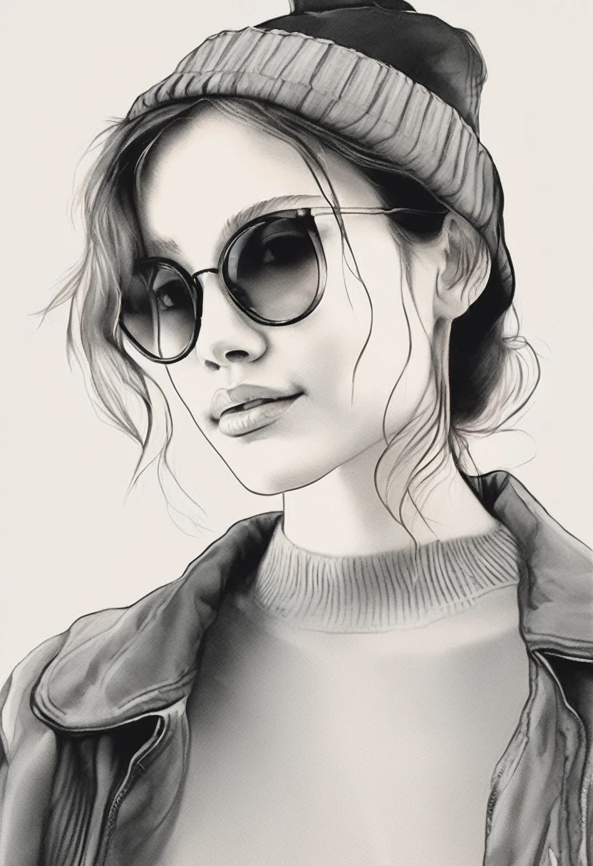 (((The best quality))), ((Masterpiece)) (simple line drawing) minimalist and aesthetic print, High Definition, detailed, minimalist portrait, light watercolor.