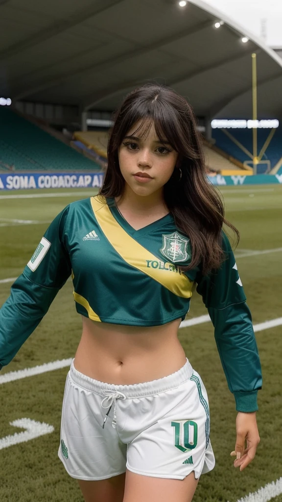 jenna_ortega, she wears the clothes of a football team called Palmeiras, a Brazilian team