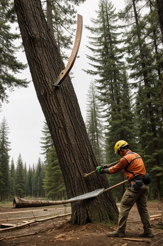 Person cutting down trees with an ax