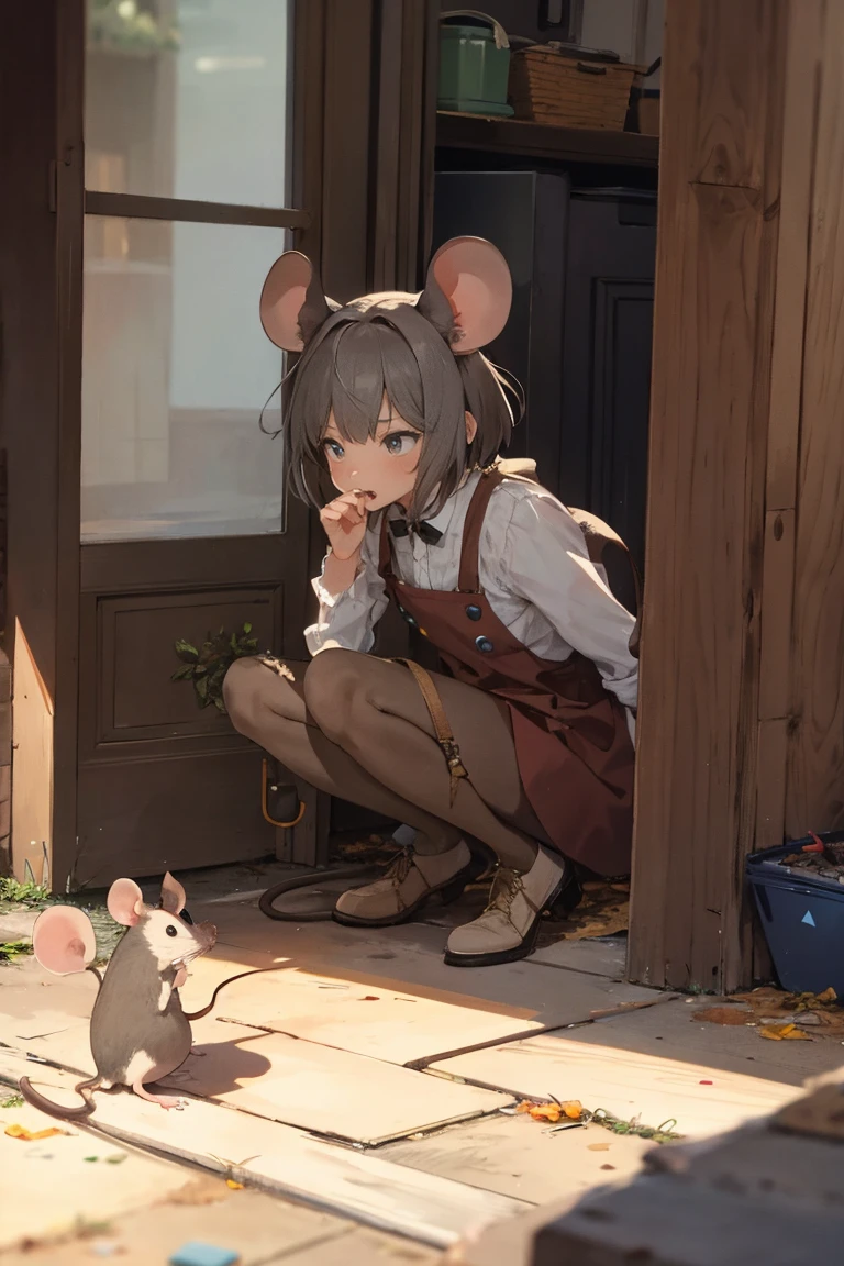 /Imagination Tips: Illustration A pretty little girl with long pig ears squats and sees a piglet, a beautiful little girl with long pig ears::15, garbage piled up with trash::15, garbage picking:10, rule of thirds:::5, base view::10, Unreal Engine::10, beautiful lights::10, dramatic lights:::8, movie lights::12, fantasy::12, super quality::5, futuristic lab::10, steampunk::13, movies::6 -- Seed 33434521 --S 400 --Q 2 --C 40, lots of detail, masterpiece, handle well