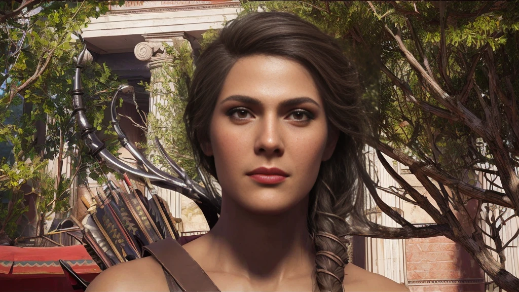 Kassandra, brown eyes, (best quality, ultra-detailed), (realistic:1.37), beautiful and detailed face, ultra-realistic texture, delicate face, delicate body, red lipstick, bright colors. High definition, 8K.
