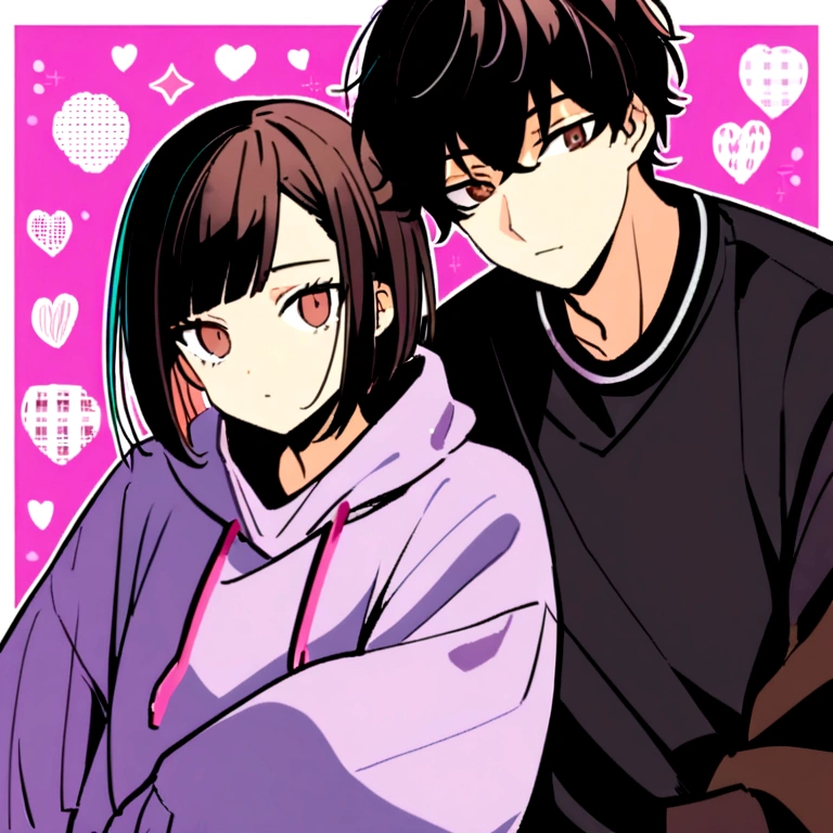 A boy ((( Anime boy , Spiky hair , black hair , black hoodie , blood red eyes , narrowed eye
 ))) , A girl ((( Anime girl , dark blue hair , modern day mullet hair style , short hair , black hoodie , red eyes , almond eye
 ))) , dark background , siblings , eating ice cream