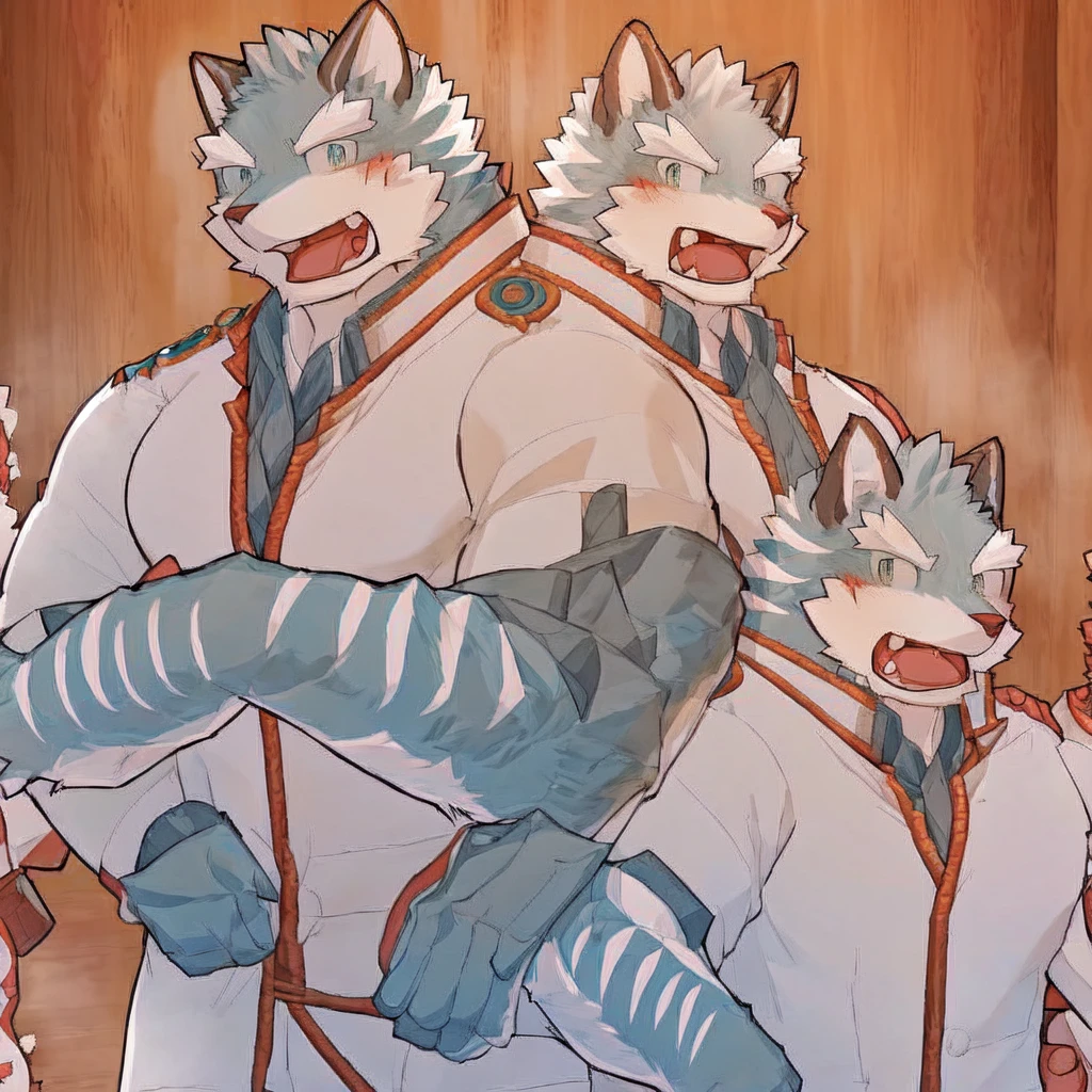 (((by milkytiger1145, by dendryte axxon))), furry, kemono, duo, young, aged down, argo, indigo, wolf, white uniform, looking at viewer, arms by side, BREAK
(((by milkytiger1145, by dendryte axxon))), orange eyes, [orange|brown] ears,tiger furry,tiger ears, happy, open mouth, blush
