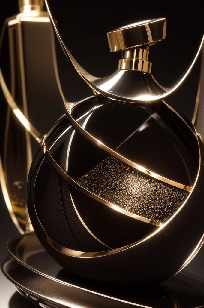 Attractive design on a black product display background, Leave an empty space,So I can insert a Perfume image . The background should exude elegance and sophistication, Improve the visual appeal of the perfume that I will put in the image. You are free to use enlightenment, textured, and composition to create a luxurious atmosphere,Once added,Perfume will be the central focus.