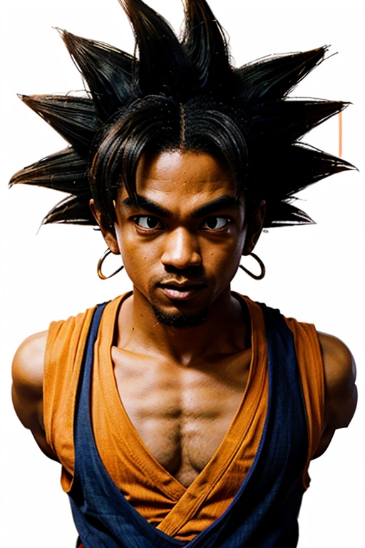 Draw an illustration of Goku from Dragon Ball fused with rapper Kendrick Lamar