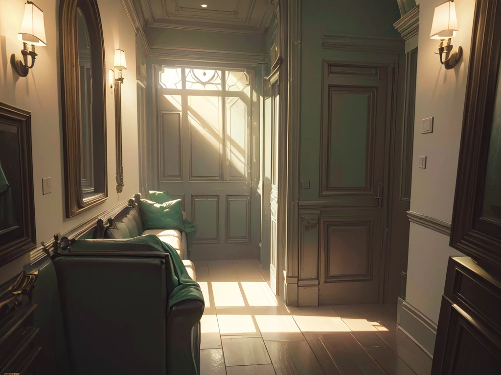 a dark room with a light source coming from left side. green eletrics vawaves(best quality, 4k, 8k, high resolution, obra-prima: 1.2), ultra-detailed, (realista, fotorealista, foto-realista: 1.37) colorido com vibrantes cores, soft lighting