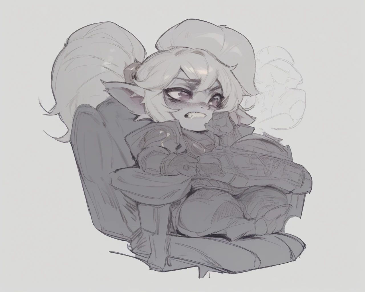 poppy from league of legends sitting gaming chair sketch for drawing detailed

