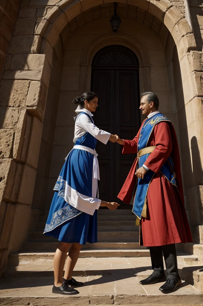 Recreate an image of evistas and camachistas shaking hands