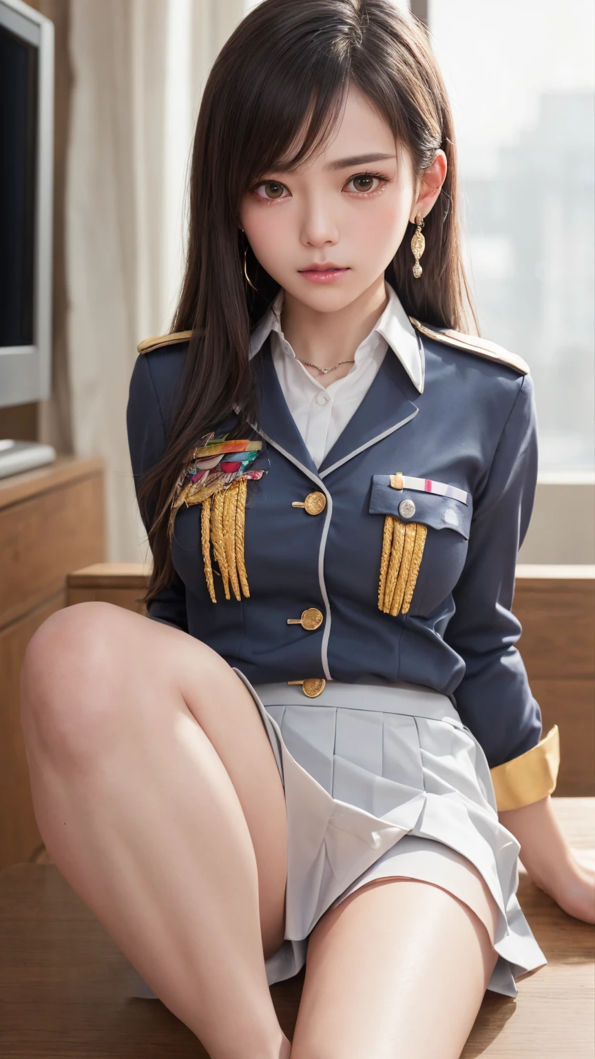 (masterpiece: 1.3), (Maximum resolution: 1.2), (Ultra HD TV: 1.2), Cinematic Light, 8K resolution, Detailed facial features , (Sharp focus: 1.2),Perfect Style, Beautiful Face, Acura, Anatomically correct, Highly detailed face and skin quality感, Beautiful Eyes,ThroughkBright Eyes, Natural Cheeks, Glowing Skin, (Glossy Lips: 1.4),、 (A shameful expression: 1.2),Highly detailed face and skin quality, Natural Cheeks, , Glossy Lips,Exposed cleavage、(White mucus on chest:1.6)(White mucus on thighs:1.6)、、Humiliating、shame、Please open your knees、dissatisfaction、anger、tears、sorrow、Glaring at the camera、Spread your legs、、Sparkly little earrings and necklace、Disheveled clothes、、Drenched in sweat、 woman,1 person、blonde、Blonde、Blue-gray eyes、Green-gray eyes,(Skirt uniform:1.4)、dissatisfaction、Masturbate、Beautiful nipples exposed、Soft Breasts、Healthy legs、Bare thighs、Leaning on the cafe counter、Holding a pen、(ペンをwoman器の穴に入れる:1.4)、露出したwoman器、Bare crotch、nude crotch,nude hip,nude legs、襞襞のwoman器、woman器から流れ出る白い液体、Small eyes