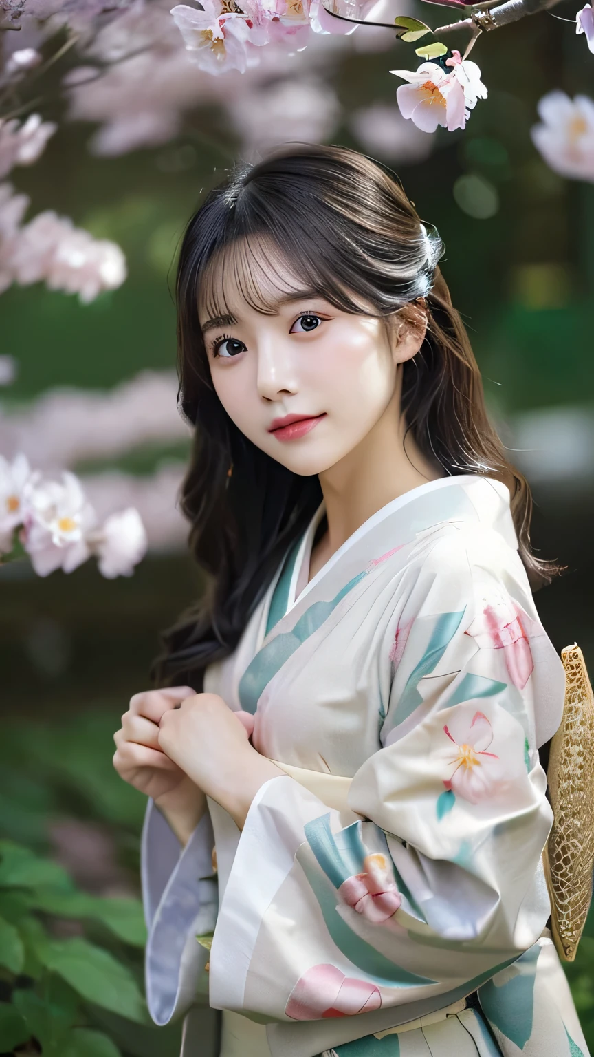 (kimono)、Random Shot、、、Random pose、(Many small petals flutter down:1.2)、(Wind:1.2)、(Highest quality,masterpiece:1.3,Ultra-high resolution,),(Ultra-detailed,Caustics),(Photorealistic:1.4,RAW shooting,)Ultra-Realistic Capture,Very detailed,High resolution 16K for human skin、 The skin texture is natural、、The skin looks healthy、The color is also uniform.、 Use natural light and color,One Woman,Japanese,,cute,Black-haired,Mid-length hair,(Depth of written boundary、chromatic aberration、、Wide range of lighting、Natural Shading、)、