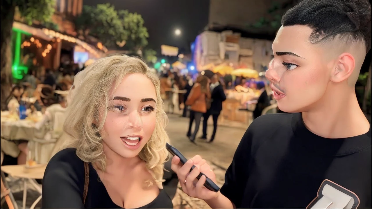 Modify this image by adding elements to the background, like a party, add lots of absurdly beautiful women behind them.