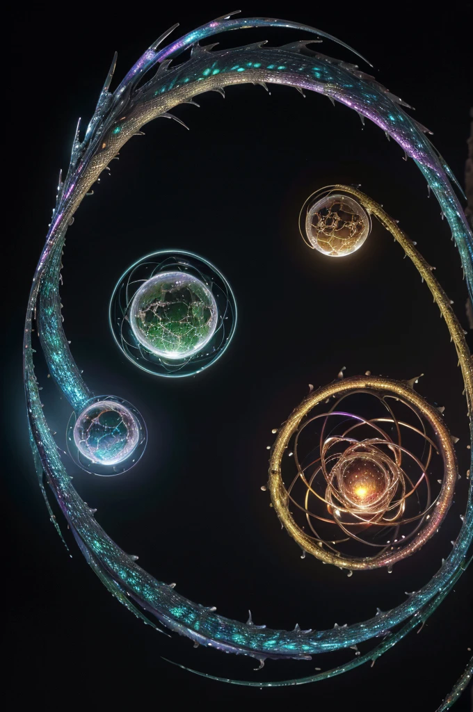 "In an atomic universe of unfathomable complexity, the elements of the periodic table intertwine in an infinite chemical dance. Like the iridescent scales of an ancient dragon, every element from hydrogen, the simplest and most abundant element, up to oganesson, fleeting and ephemeral, contributes to the magic of creation. Helium shines like the dragon's inner fire, revealing the secrets of the stars, while carbon forms the backbone of organic molecules like the sturdy bones of the dragon. The uranium, with your immense energy, echoes the firepower of the ancient dragon. from alkali metals to noble gases, from the lanthanides to the actinides, each element is like a precious scale on the dragon's skin, weaving the chemical tapestry of the cosmos where the alchemy of life and matter flourishes under the shadow of the dragon's towering wings."
