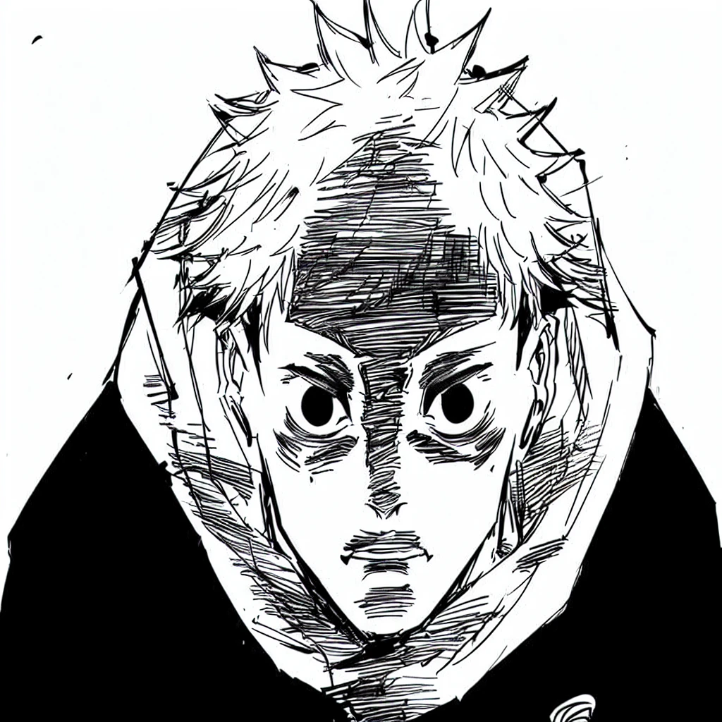 a drawing of a man with a hoodie on his head, jujutsu kaisen, joker looks like naruto, seinen manga portrait, kentaro miura manga art style, ink manga drawing, naruto uzumaki, manga style of kentaro miura, joker as naruto, kentaro miura manga style, hinata hyuga, uzumaki