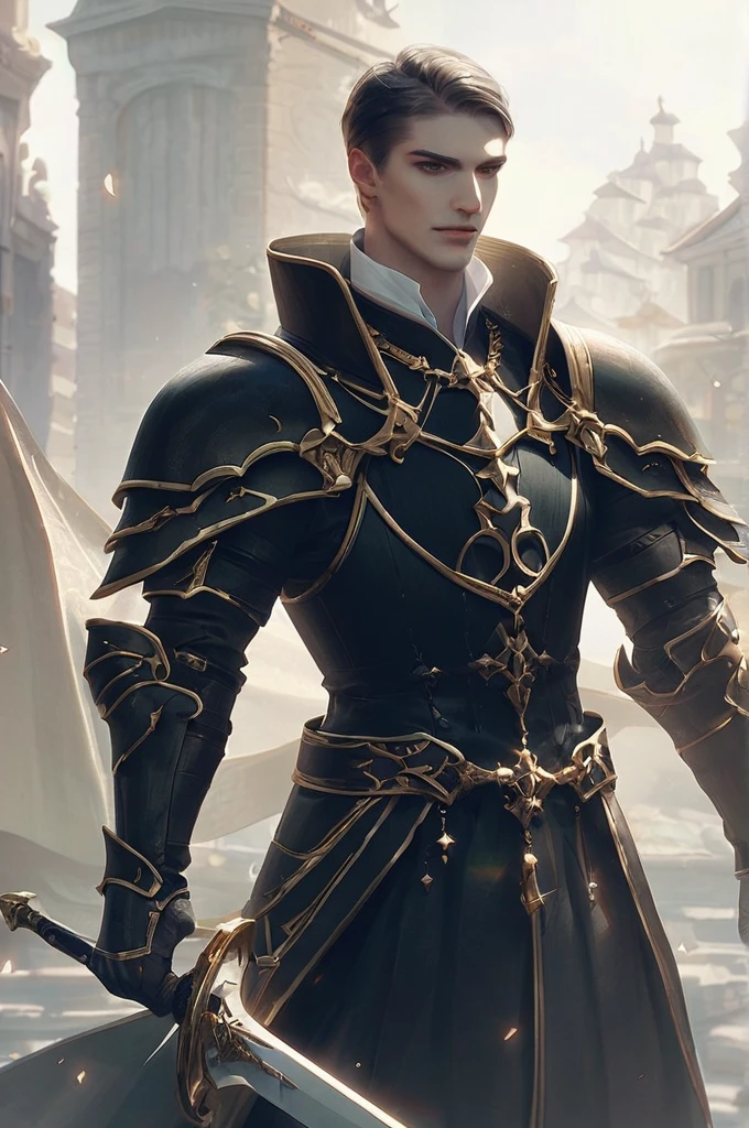 ((Лучшее качество)), ((шедевр)), (подробный), a man with a long sword in armor