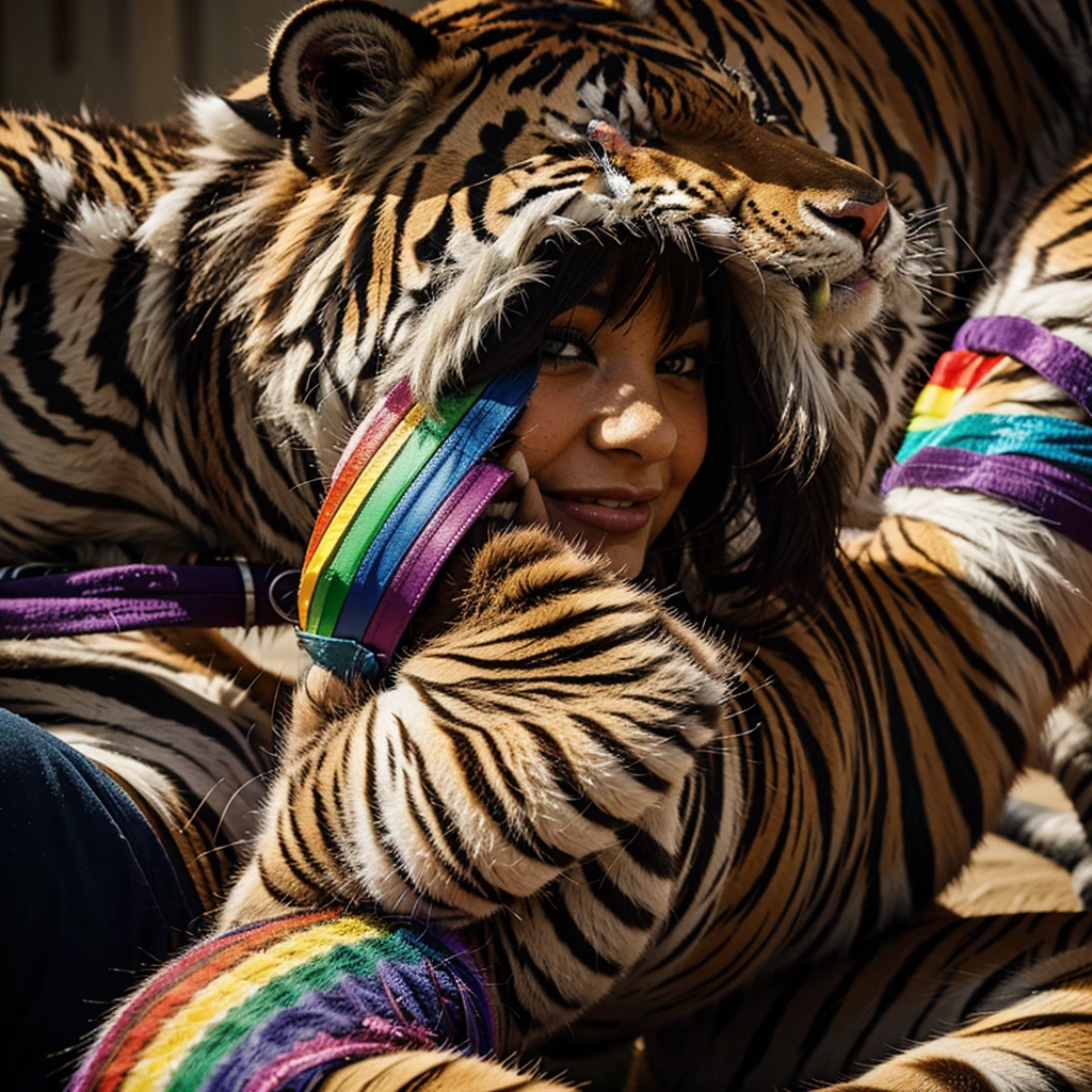 A normal tiger with colorful rainbow fur