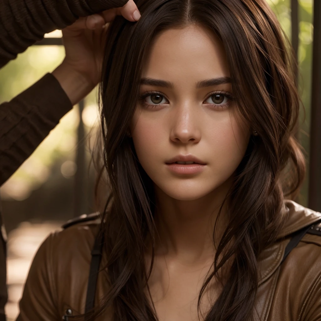 Girl, hunger games, pretty, short dark brown hair, brown eyes