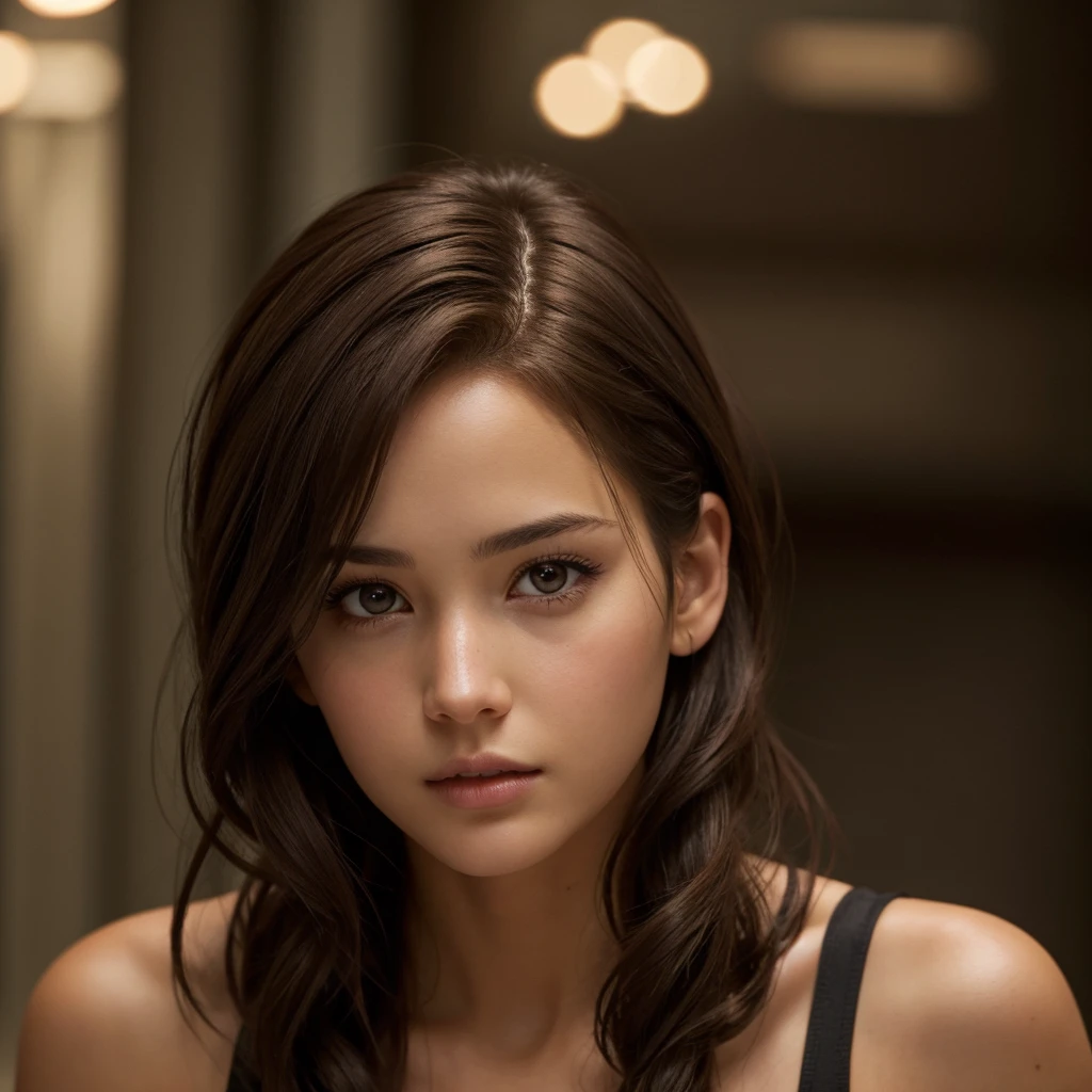 Girl, hunger games, pretty, short dark brown hair, brown eyes