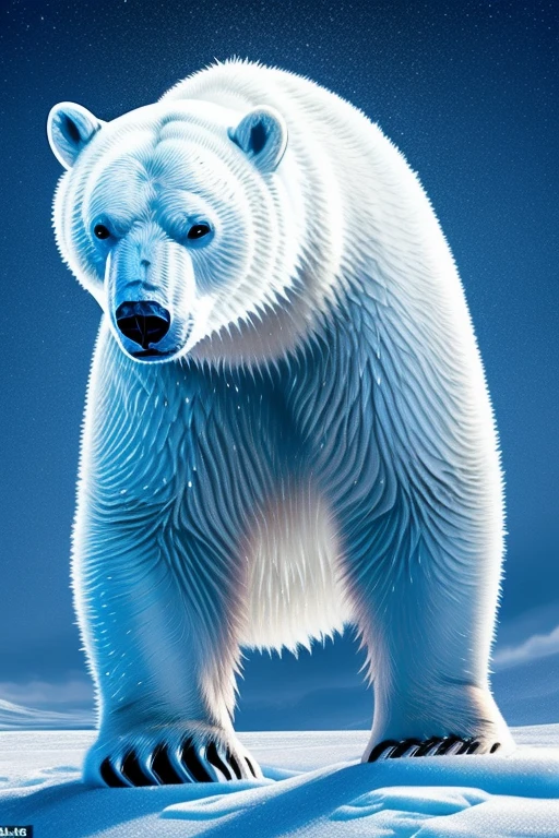 (((Polar Bear))) standing and looking at the sky,  Medium muscular, frozen planet setting, snowstorm , zoomed in on crotch, , chunie, darkgem, He uses an old, torn blanket made of animal hide as a garment to protect His body from the extreme cold.