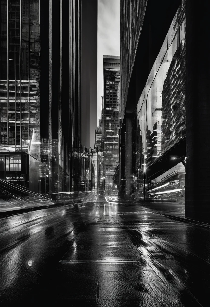 (((The best quality))), ((Masterpiece)) (high contrast photography) minimalist and aesthetic print, High Definition, detailed, urban scene, black and white, Rich textures.