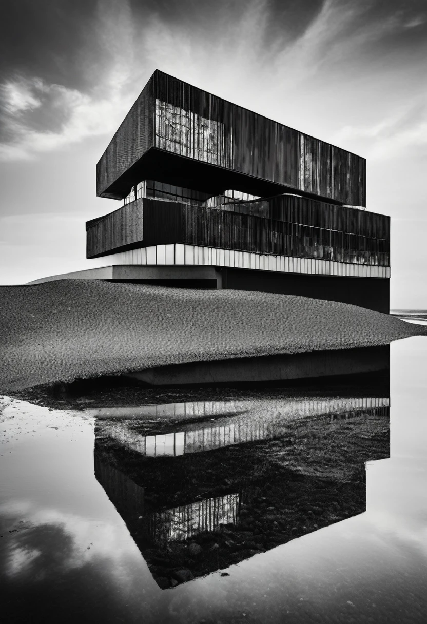 (((The best quality))), ((Masterpiece)) (high contrast photography) minimalist and aesthetic print, High Definition, detailed, urban scene, black and white, Rich textures.