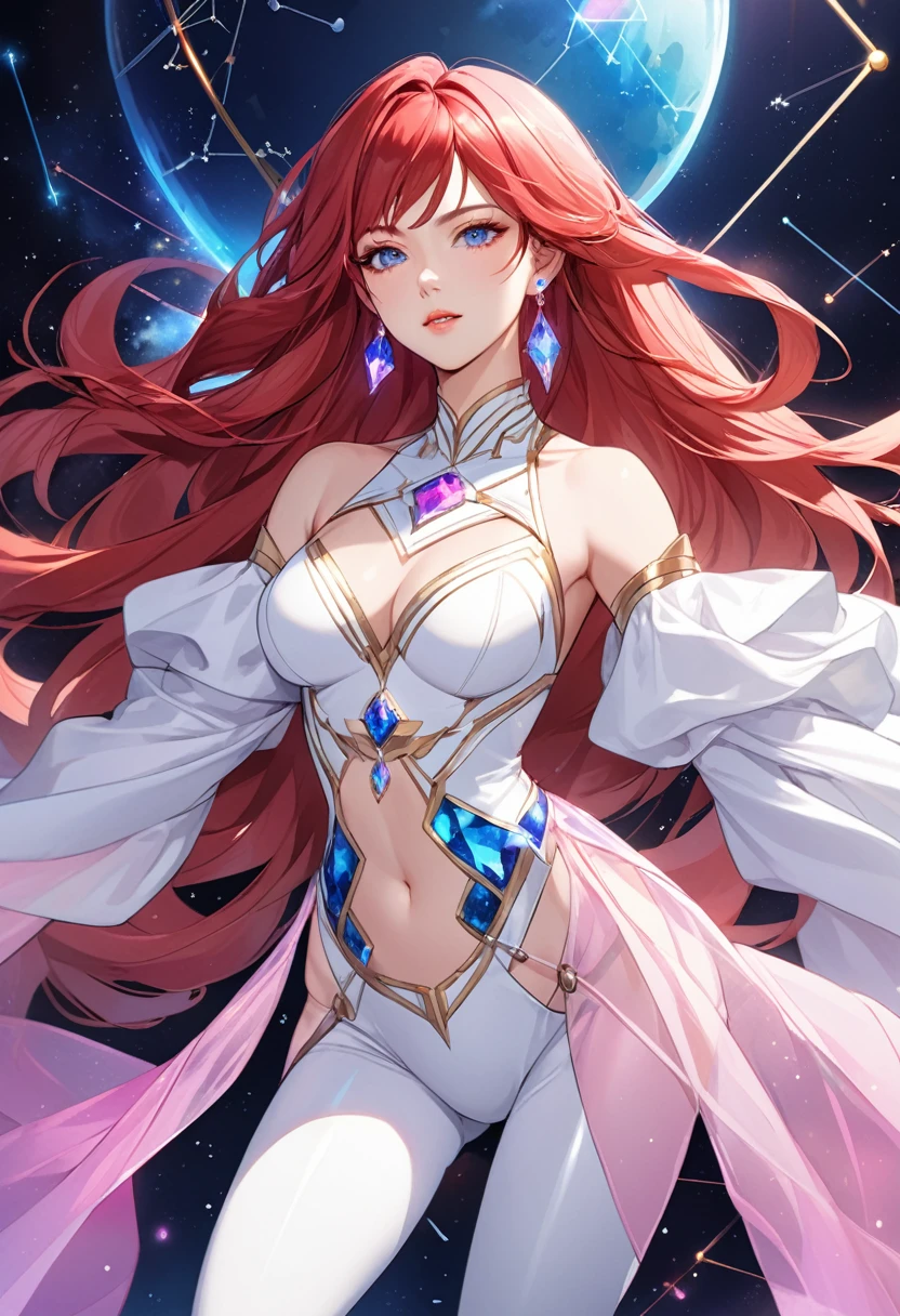Young Woman, World of Magic, Stars, white, light green, Rainbow, Wine Red Hair, Long Hair, Long Open Silk Dress, 8k UHD, Ultra Detailed, Super High Resolution, Tongue Out, Flowers, Camp, fantasy, smile, excited, chalice