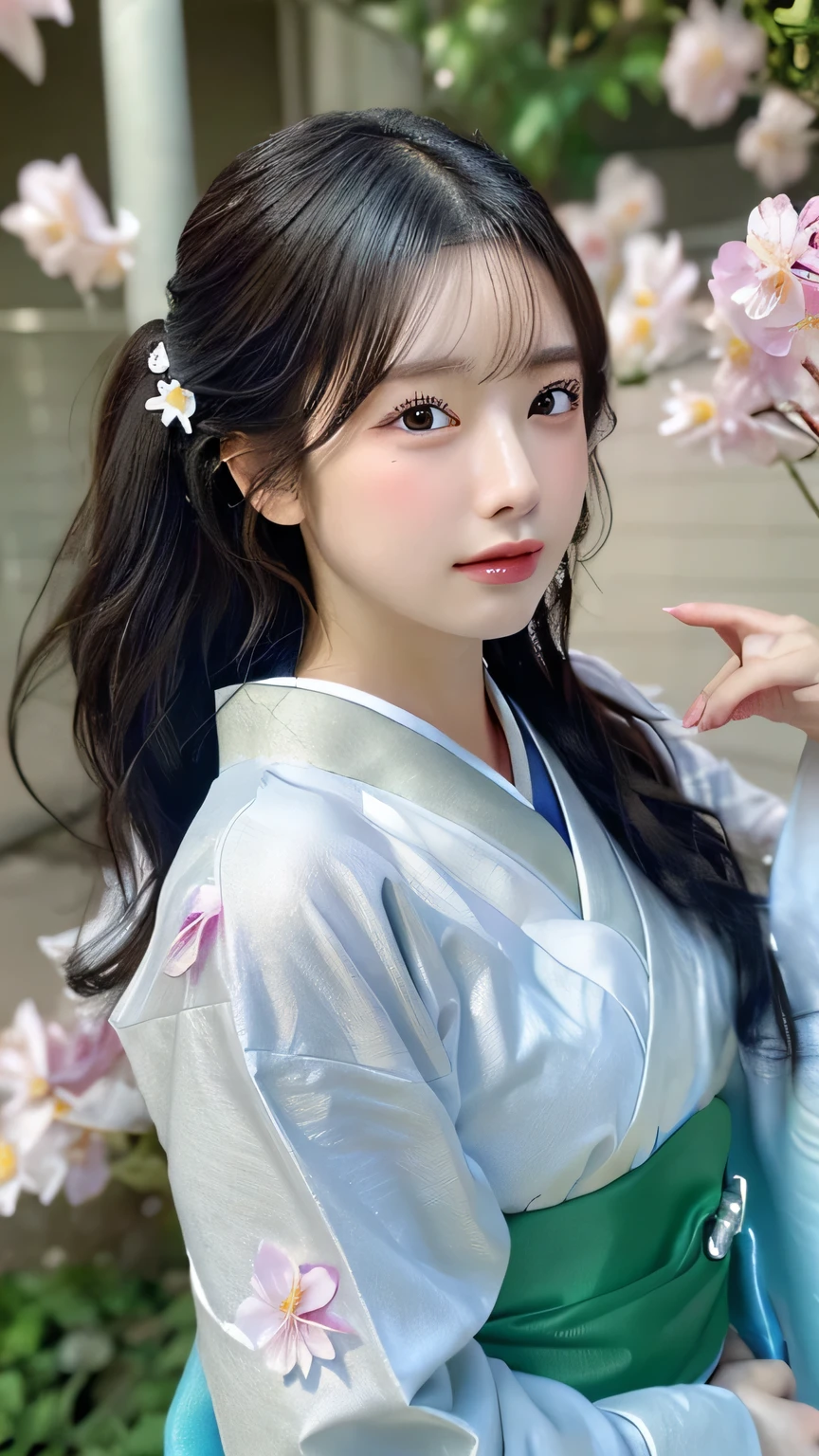 (kimono)、Random Shot、、、Random pose、(Many small petals flutter:1.5)、(Wind:1.8)、(Highest quality,masterpiece:1.3,Ultra-high resolution,),(Ultra-detailed,Caustics),(Photorealistic:1.4,RAW shooting,)Ultra-Realistic Capture,Very detailed,High resolution 16K for human skin、 The skin texture is natural、、The skin looks healthy、The color is also uniform.、 Use natural light and color,One Woman,Japanese,,cute,Black-haired,Mid-length hair,(Depth of written boundary、chromatic aberration、、Wide range of lighting、Natural Shading、)、