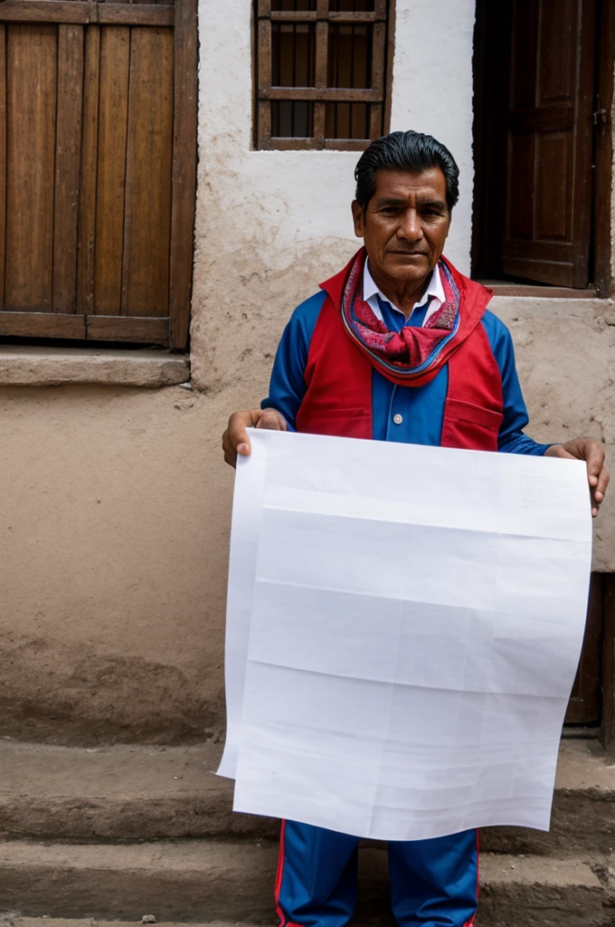 An Ecuadorian person receiving a sheet of paper outside his house 