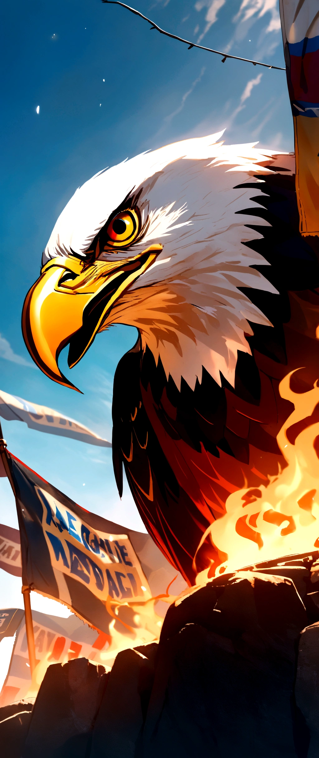 Eagle with fire flag of El Salvador letters below what the rebels say