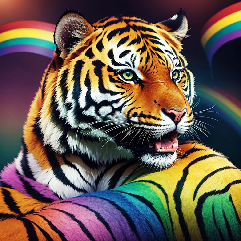 A normal tiger with colorful rainbow fur