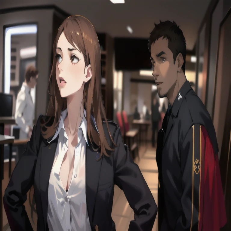 anime - style image of a man and a woman with blonde hair and brown eyes standing in a room, visual novel cg, high quality fanart, digital anime illustration, painted in anime painter studio, visual novel, ; visual novel, realistic artstyle, (sfw) safe for work, highly detailed exquisite fanart, sakimichan and frank franzzeta, official fanart, medium shot of two characters