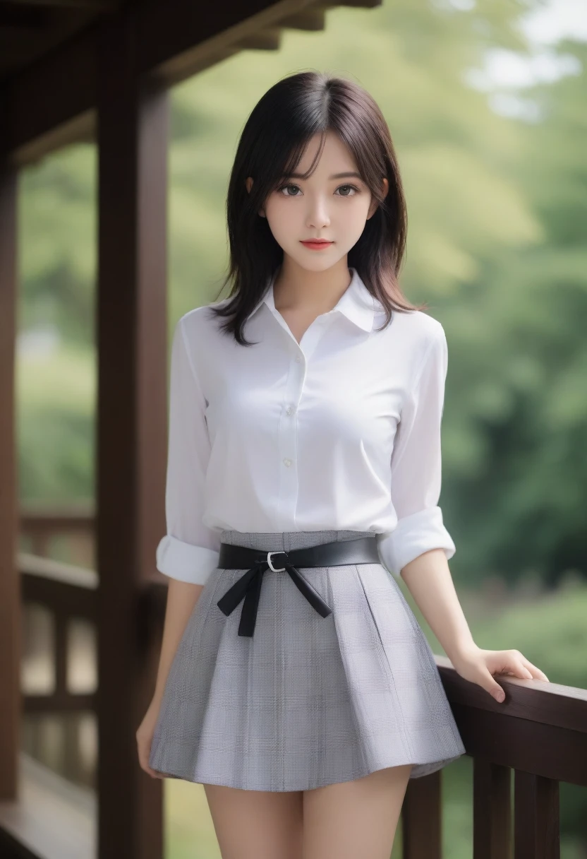 8K, Ultra-high resolution, Highest quality, masterpiece, 三分割法によるphotograph,Surreal, photograph, 1 Girl, (16 years old:1.3), pretty girl, Cute face, Beautiful eyes in every detail, 細かくdetailedに,masterpiece,, One Girl:1.2, Japan Female Announcer,whole body,(Absurd, High Fantasy Art, Best HD images, 注意深くdetailedに, 非常にdetailedな特徴と質感), Solo Character, 16 years oldの野蛮な少女, She has short black hair, Purple eyes with black pupils, Flat Chest, Slim texture, Very thin lips, White skin, (Scottish short skirt, White blouse with collar, silver meral belt between her Scottish short skirt and belly), Confident pose, Very serious face, No Sense of Humor Irish Wooden Cottage with Ancient Greek and Celtic Furniture, Attractive thighs, Sensual,A carefree smile,Heal the heart,Black Hair,Short Bob,Looking at the audience、beauty,Long neck、Laugh a little、Please close your mouth and laugh、(((Ideal body type))),A cup small breasts :2,、Portraiture:2、Perfect Anatomy、鮮明なdetailed、detailed、Surreal、Light and shadow,Strong light