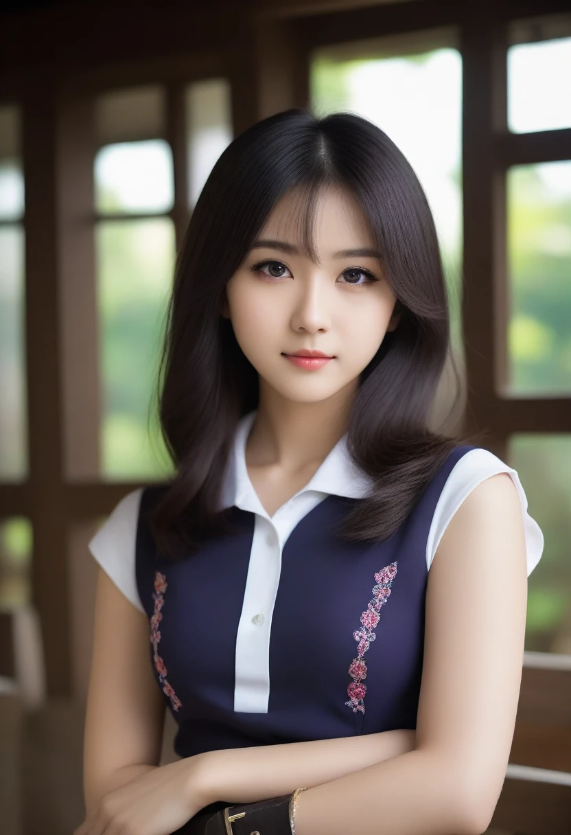 8K, Ultra-high resolution, Highest quality, masterpiece, 三分割法によるphotograph,Surreal, photograph, 1 Girl, (16 years old:1.3), pretty girl, Cute face, Beautiful eyes in every detail, 細かくdetailedに,masterpiece,, One Girl:1.2, Japan Female Announcer,whole body,(Absurd, High Fantasy Art, Best HD images, 注意深くdetailedに, 非常にdetailedな特徴と質感), Solo Character, 16 years oldの野蛮な少女, She has short black hair, Purple eyes with black pupils, Flat Chest, Slim texture, Very thin lips, White skin, (Scottish short skirt, White blouse with collar, silver meral belt between her Scottish short skirt and belly), Confident pose, Very serious face, No Sense of Humor Irish Wooden Cottage with Ancient Greek and Celtic Furniture, Attractive thighs, Sensual,A carefree smile,Heal the heart,Black Hair,Short Bob,Looking at the audience、beauty,Long neck、Laugh a little、Please close your mouth and laugh、(((Ideal body type))),A cup small breasts :2,、Portraiture:2、Perfect Anatomy、鮮明なdetailed、detailed、Surreal、Light and shadow,Strong light 