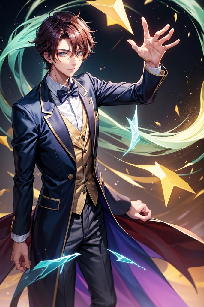 A handsome young man with magic from a magic school from an anime.