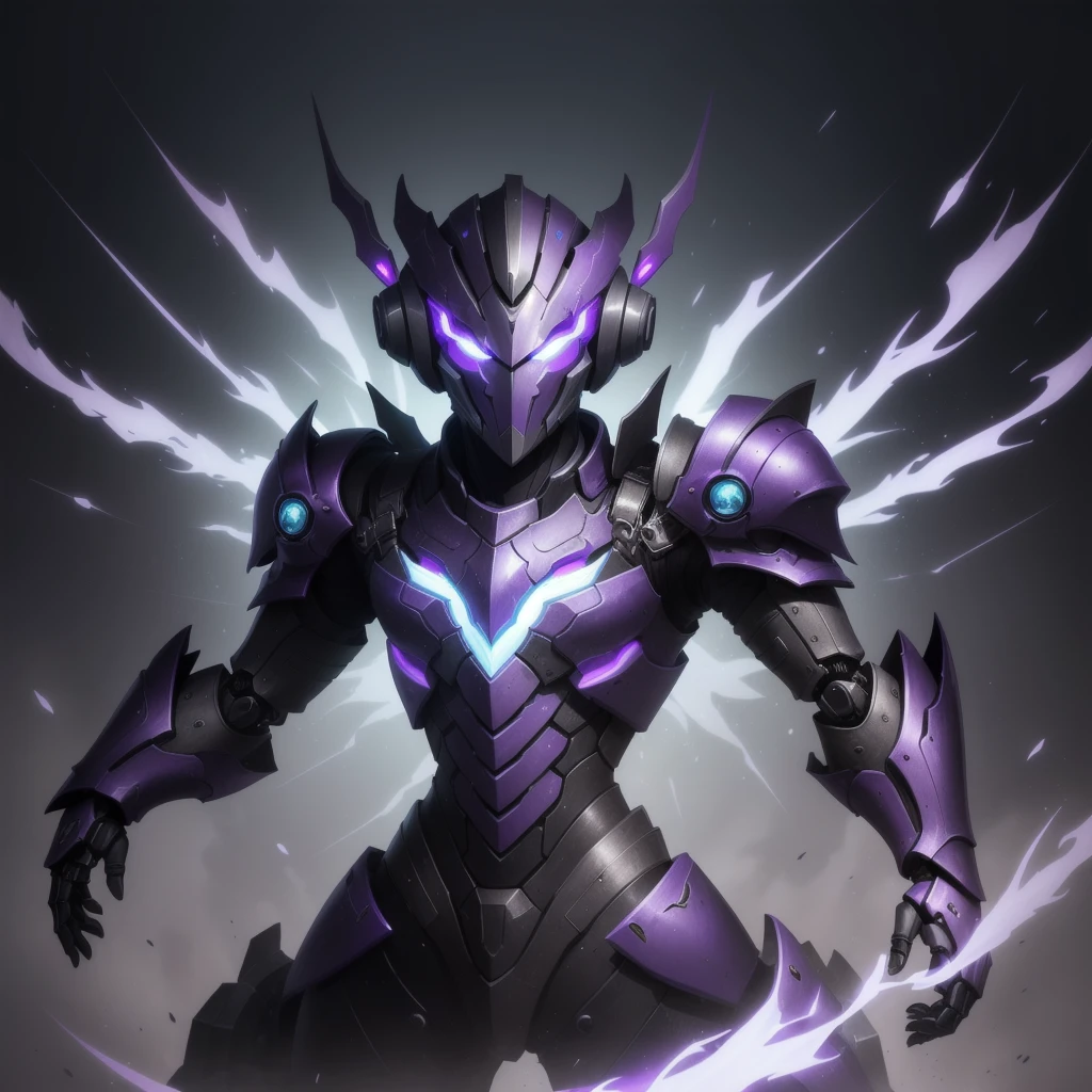 Close-up of a purple and white robot wearing a purple helmet, unknown art style, purple armor, mysterious art style, nocturne from league of legends, avatar image, artifact - free, drawn in lasso style, ethereal and mechanical theme, epic art style, shock, sleek purple armor, The Art of the Future, Discord profile picture