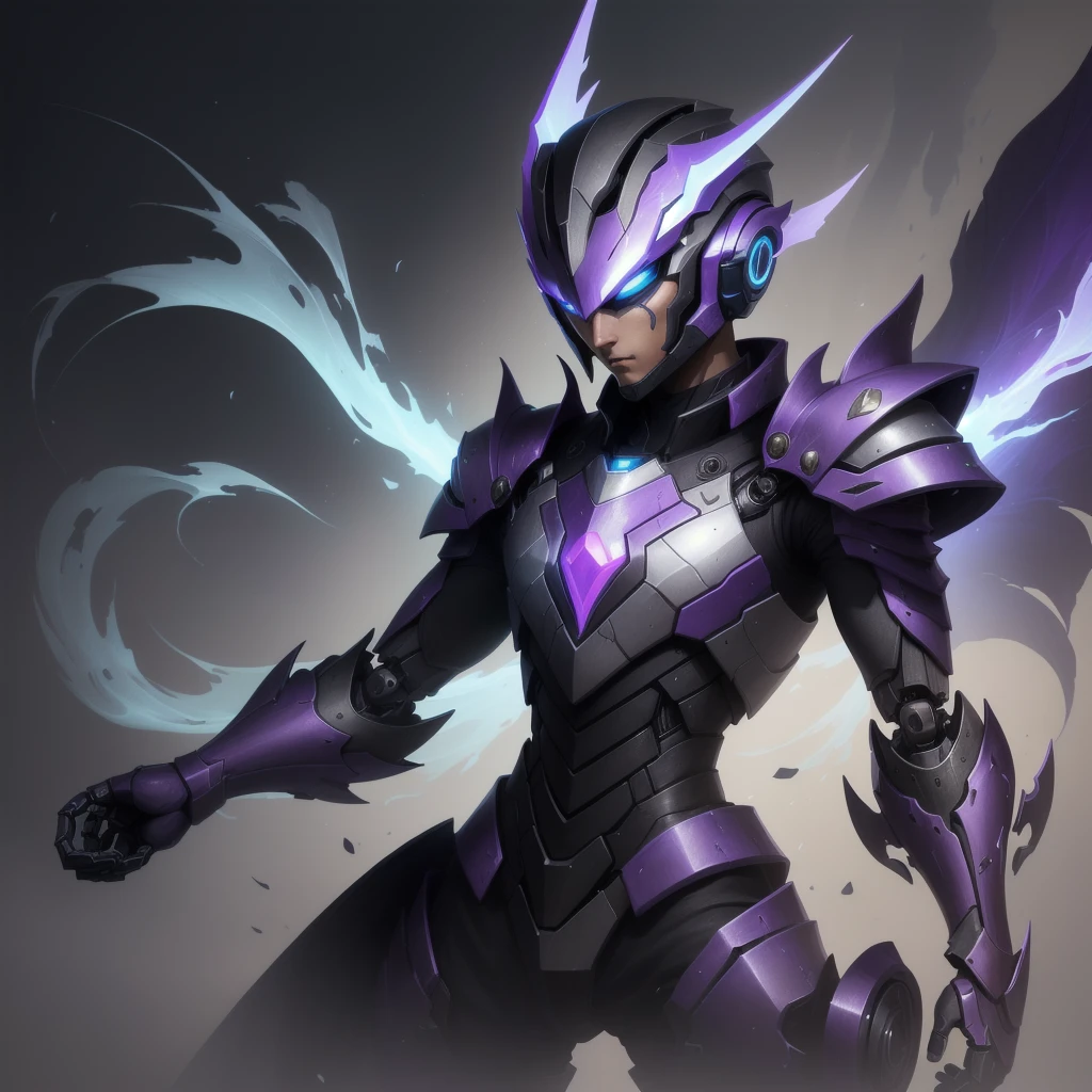 Close-up of a purple and white robot wearing a purple helmet, unknown art style, purple armor, mysterious art style, nocturne from league of legends, avatar image, artifact - free, drawn in lasso style, ethereal and mechanical theme, epic art style, shock, sleek purple armor, The Art of the Future, Discord profile picture
