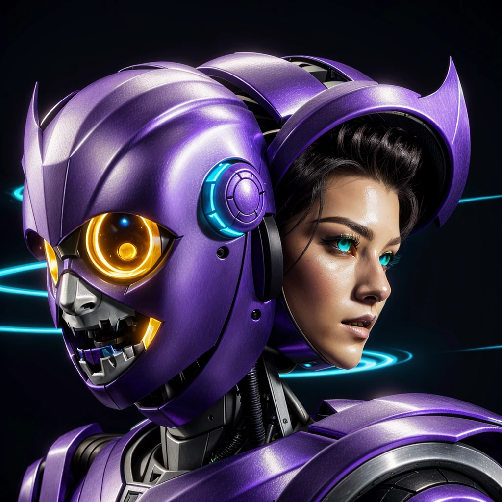 Close-up of a purple and white robot wearing a purple helmet, unknown art style, purple armor, mysterious art style, nocturne from league of legends, avatar image, artifact - free, drawn in lasso style, ethereal and mechanical theme, epic art style, shock, sleek purple armor, The Art of the Future, Discord profile picture