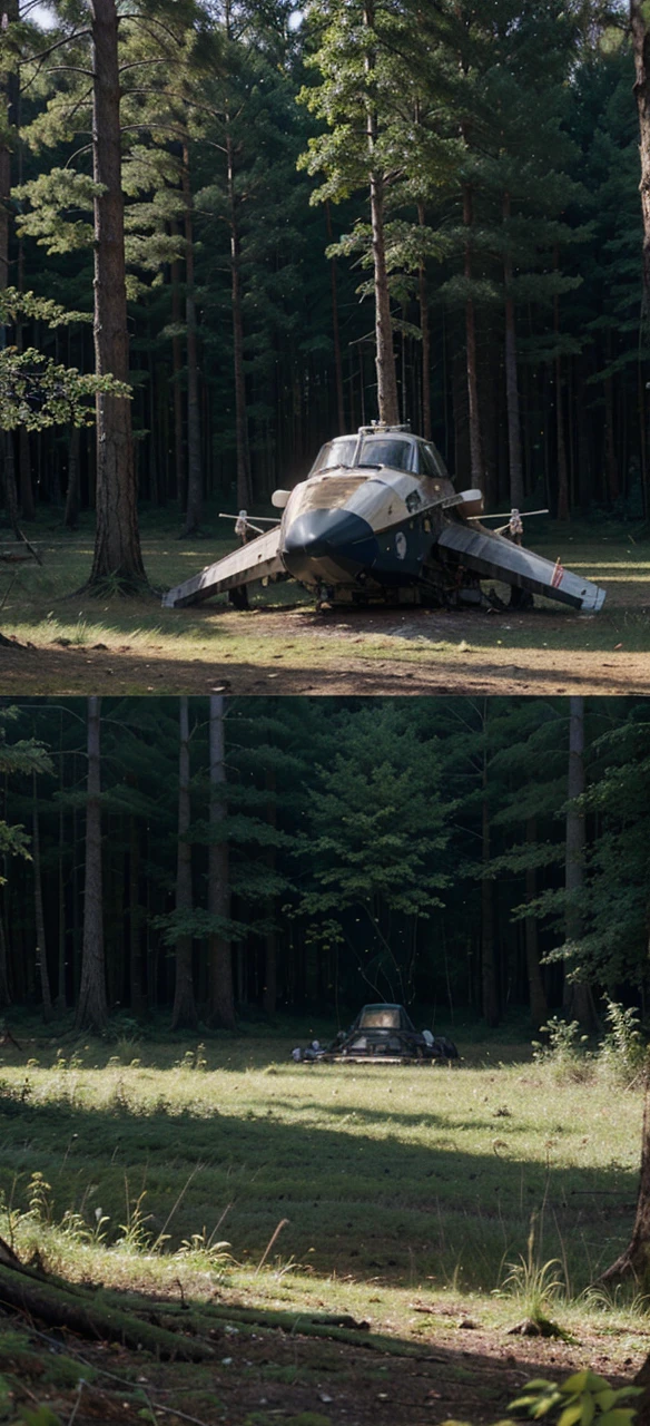 ISS crashed in forest clearing.